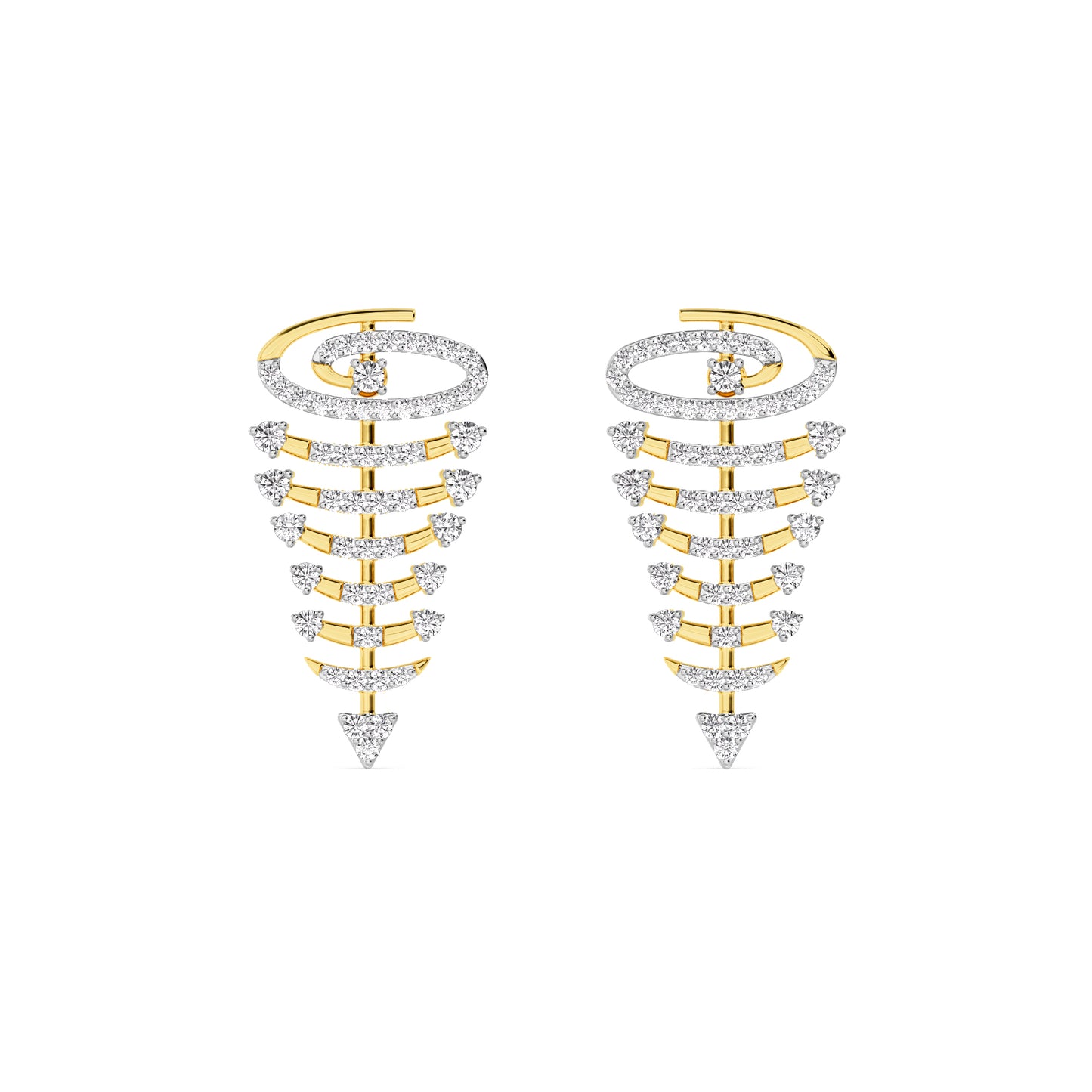 Yellow Gold Spiral Diamond Drop Earrings