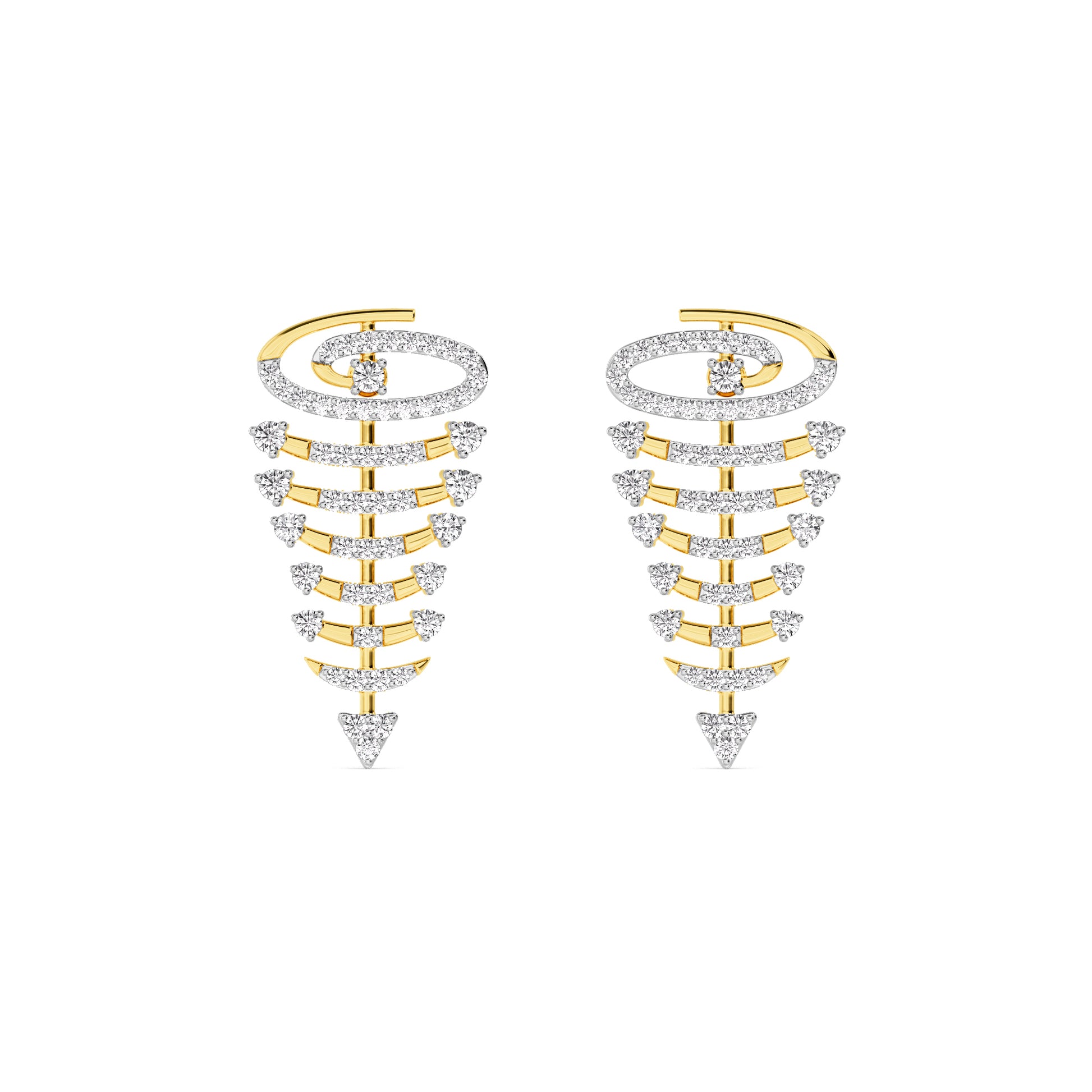 Yellow Gold Spiral Diamond Drop Earrings