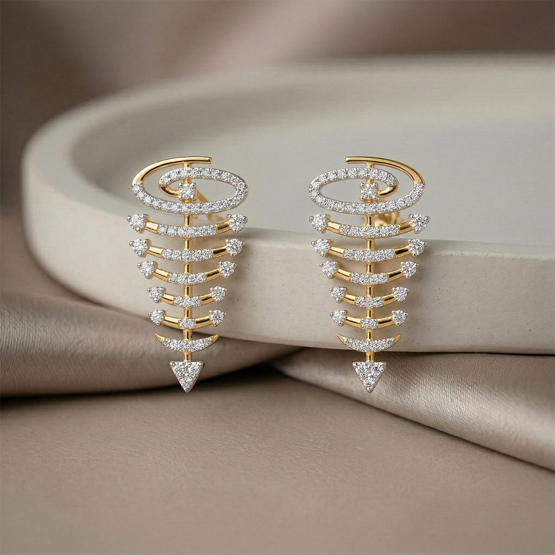 Yellow Gold Spiral Diamond Drop Earrings