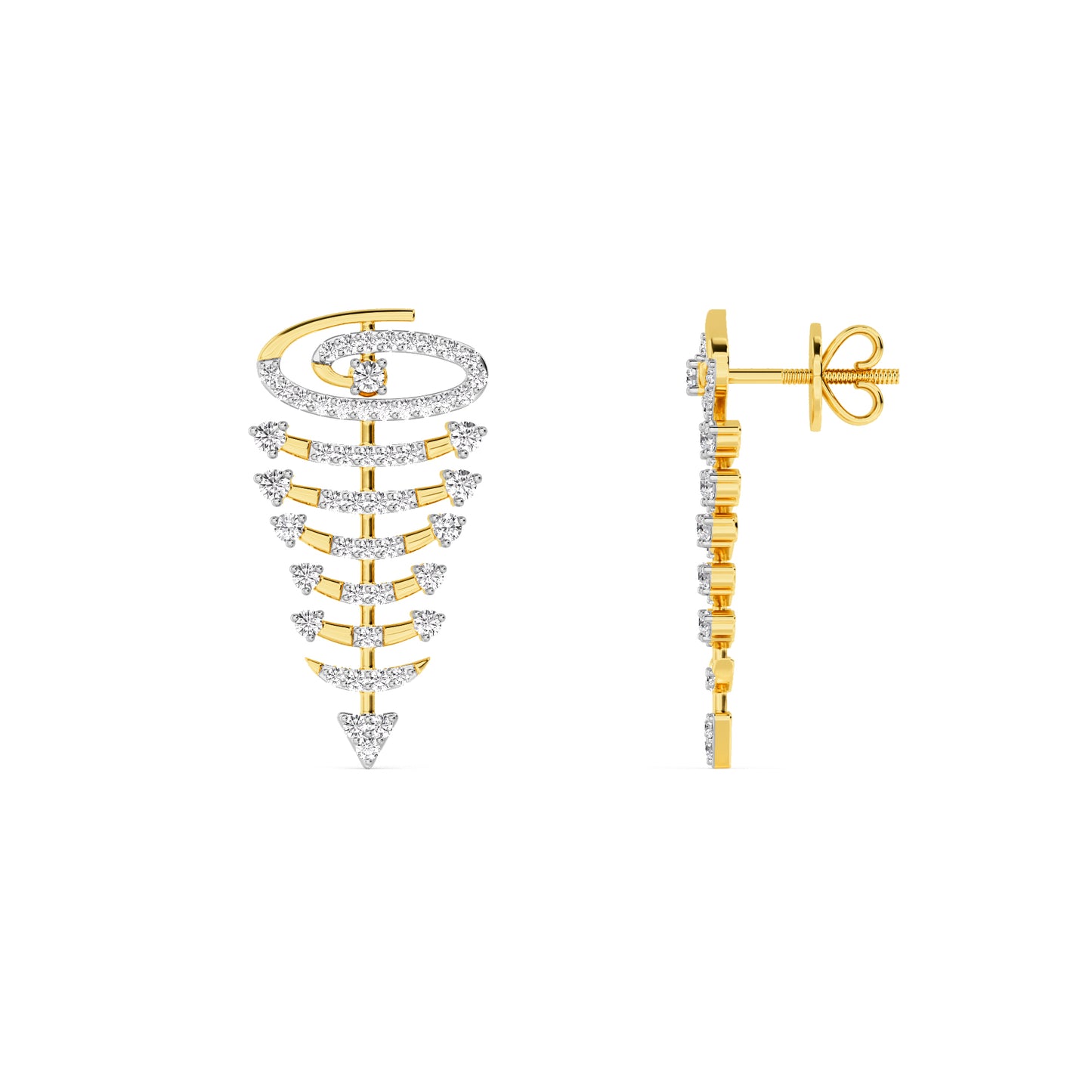 Yellow Gold Spiral Diamond Drop Earrings