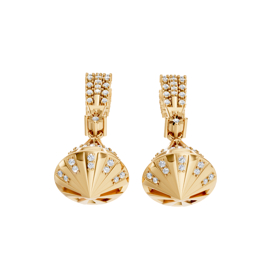 Geometric Jhumka Diamond Drop Earrings 14K Yellow Gold