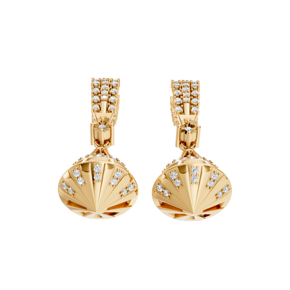 Geometric Jhumka Diamond Drop Earrings 14K Yellow Gold