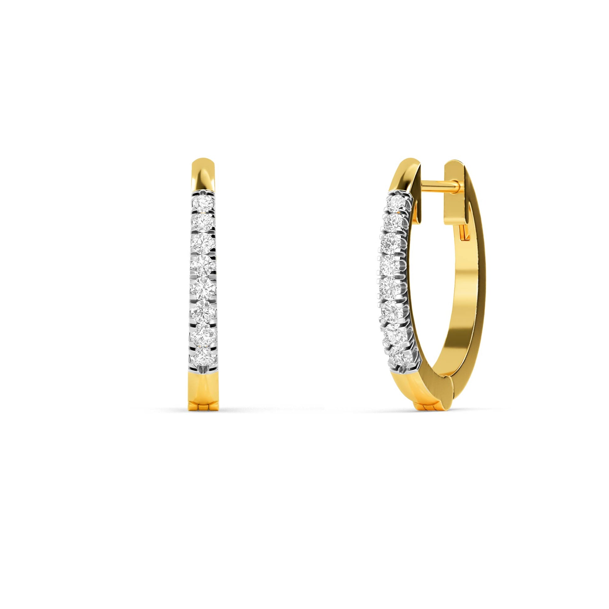 Yellow Gold Diamond Huggie Hoop Earrings