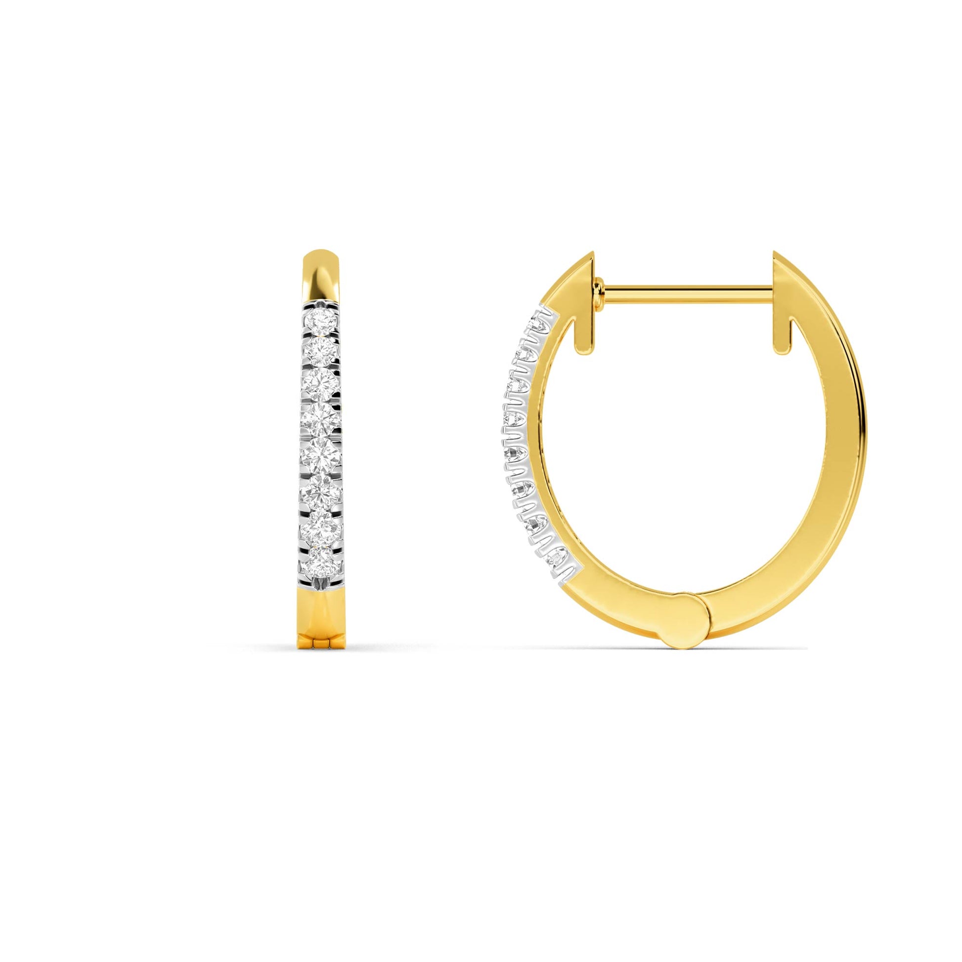 Yellow Gold Diamond Huggie Hoop Earrings