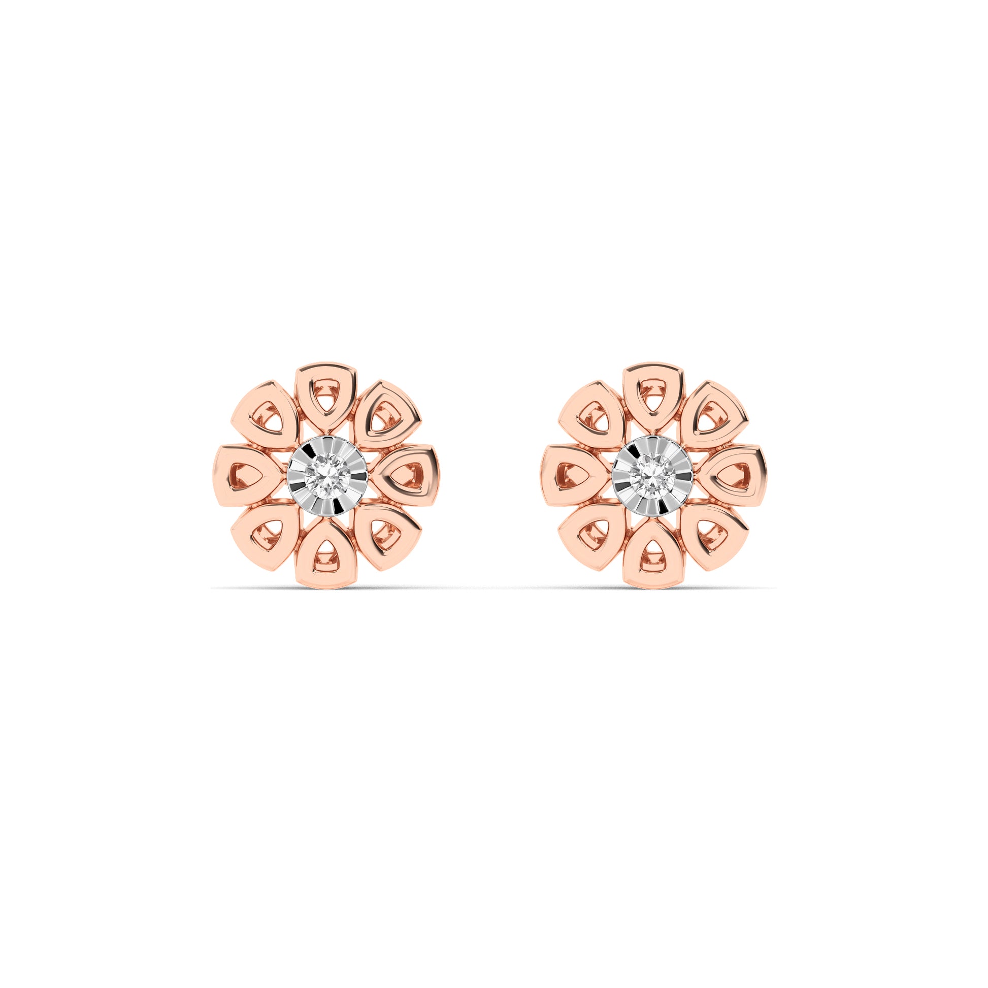 Floral Petal Diamond Stud Earrings 18K Rose Gold