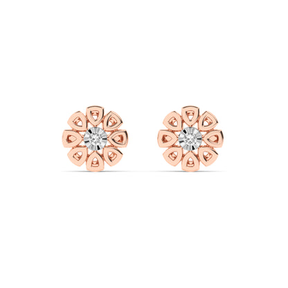 Floral Petal Diamond Stud Earrings 18K Rose Gold