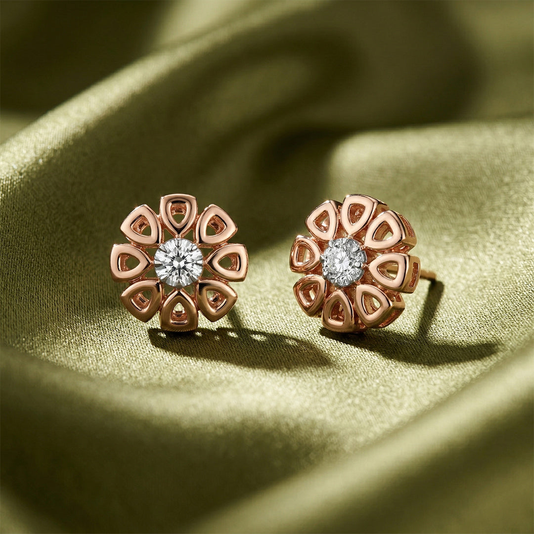 Floral Petal Diamond Stud Earrings 18K Rose Gold