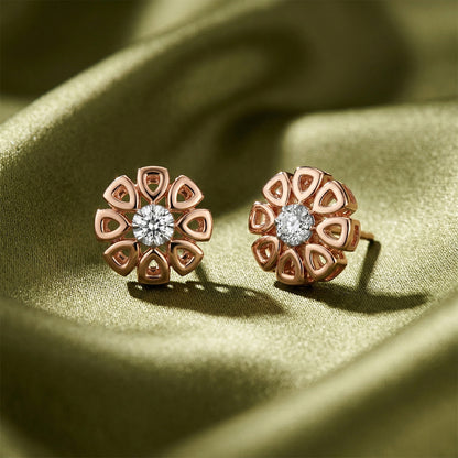 Floral Petal Diamond Stud Earrings 18K Rose Gold