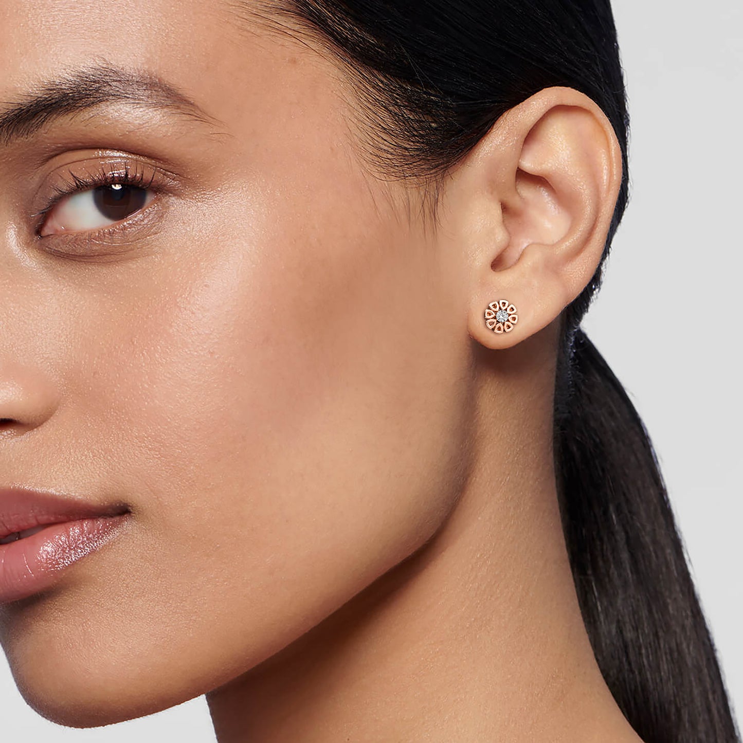 Floral Petal Diamond Stud Earrings 18K Rose Gold