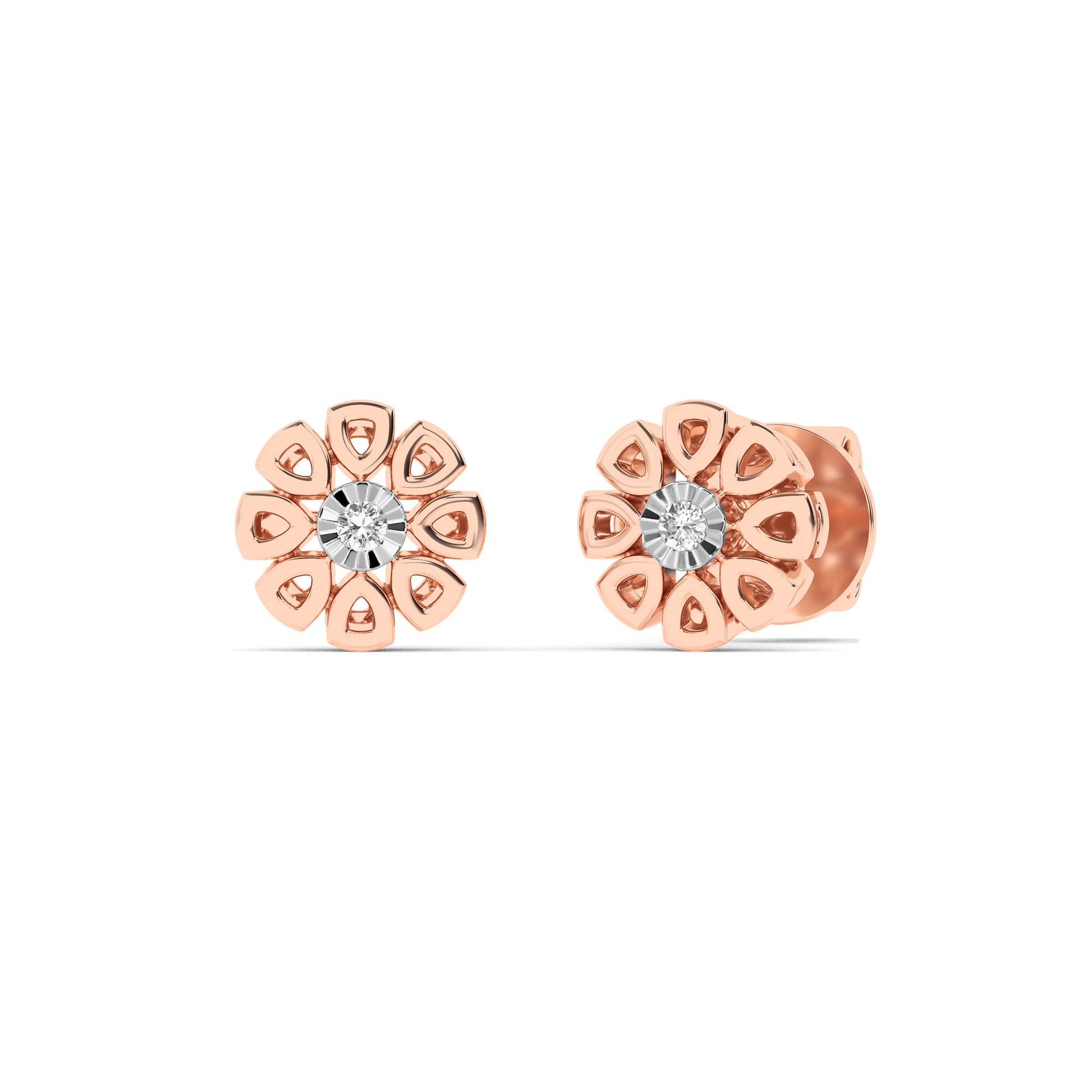 Floral Petal Diamond Stud Earrings 18K Rose Gold