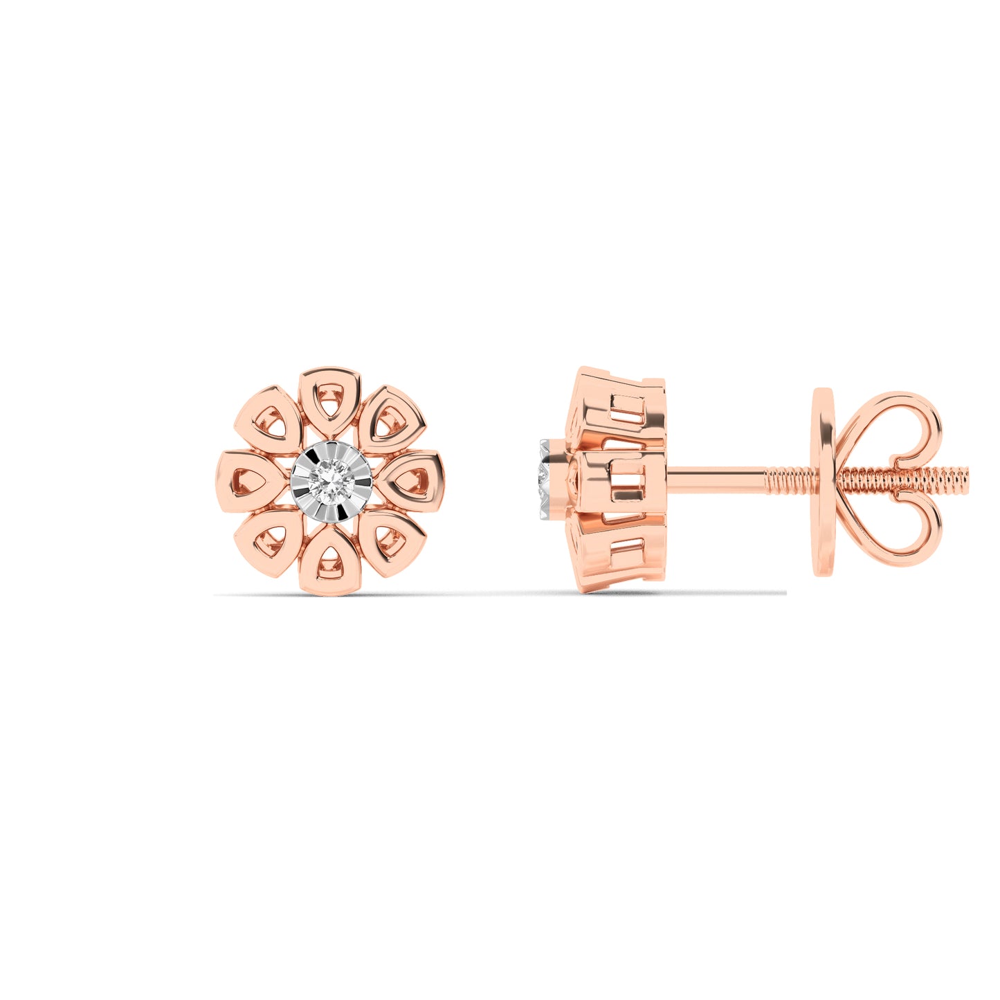 Floral Petal Diamond Stud Earrings 18K Rose Gold