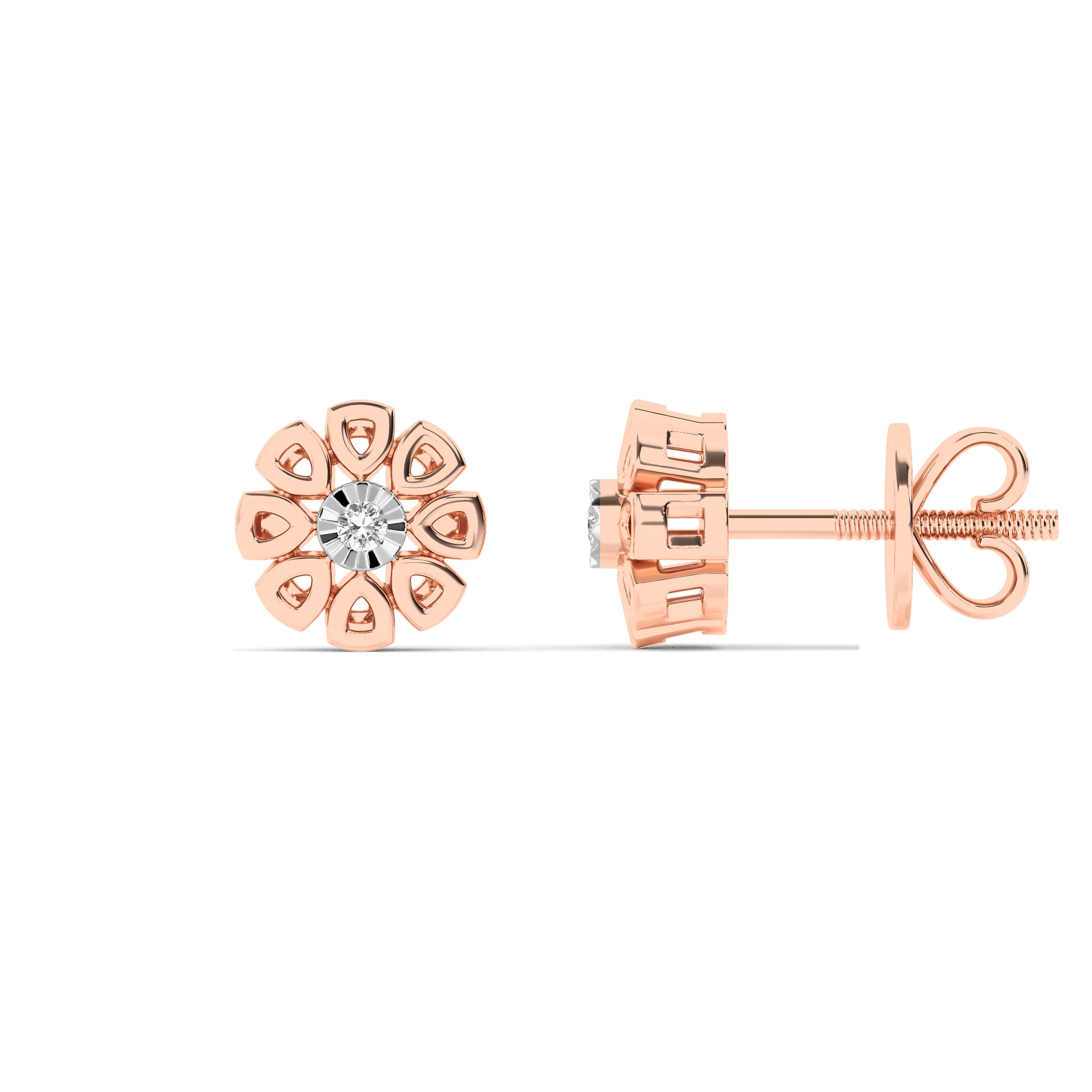 Floral Petal Diamond Stud Earrings 18K Rose Gold
