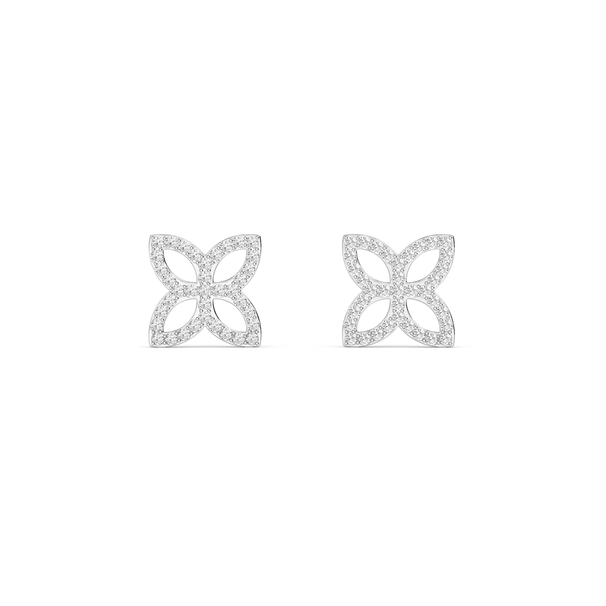 White Gold Classic Flower Diamond Studs