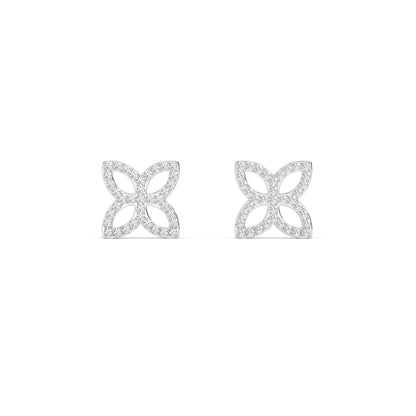 White Gold Classic Flower Diamond Studs