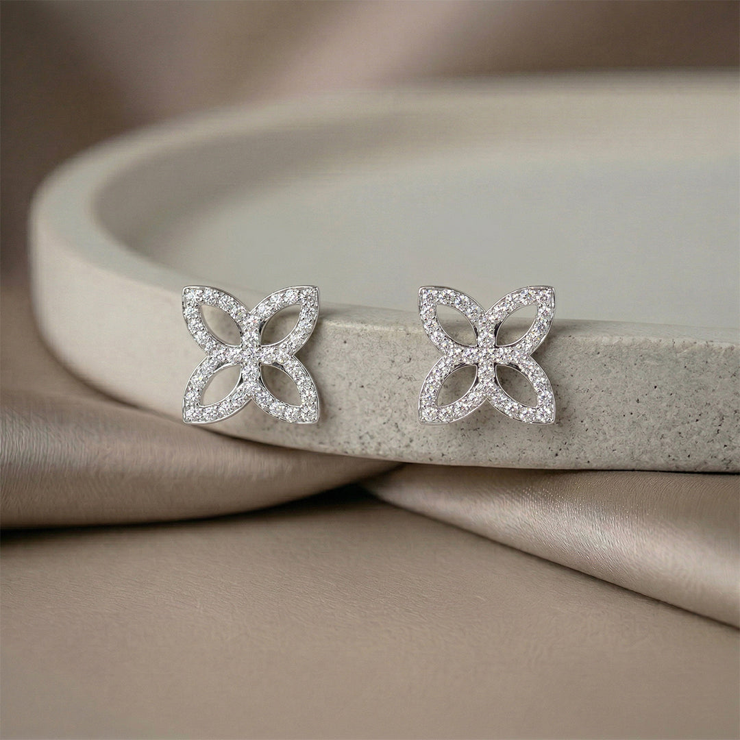 White Gold Classic Flower Diamond Studs