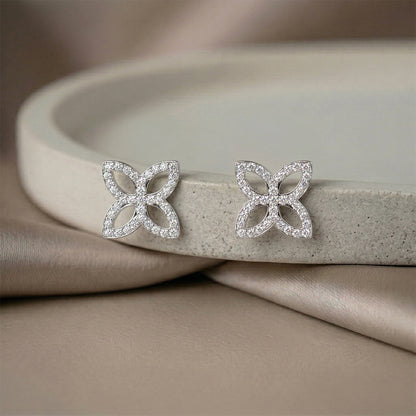 White Gold Classic Flower Diamond Studs