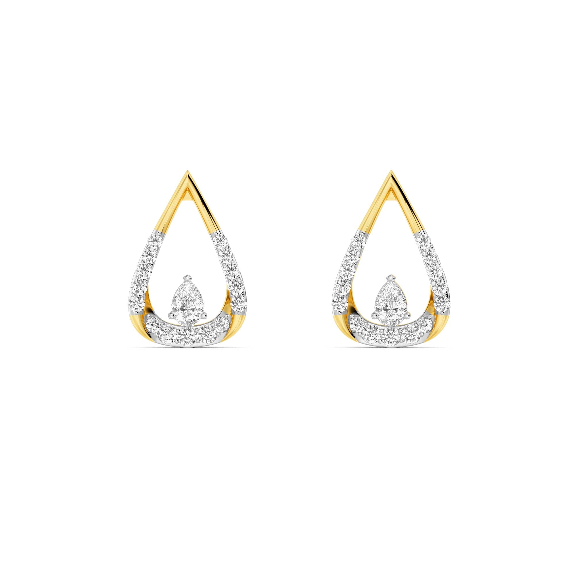 Yellow Gold Teardrop Pear Diamond Stud Earrings