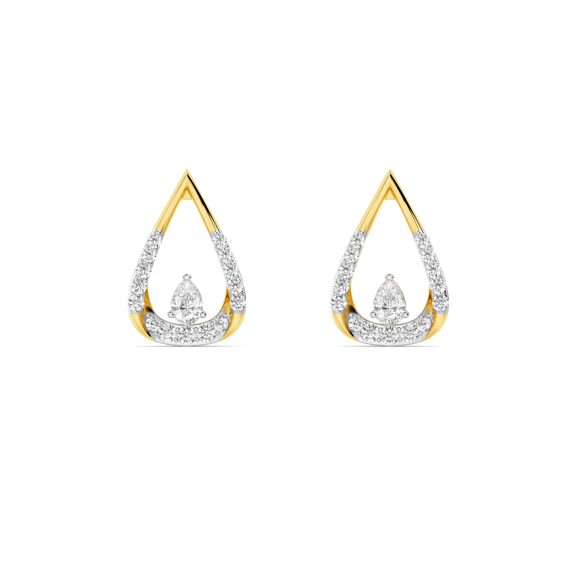 Yellow Gold Teardrop Pear Diamond Stud Earrings