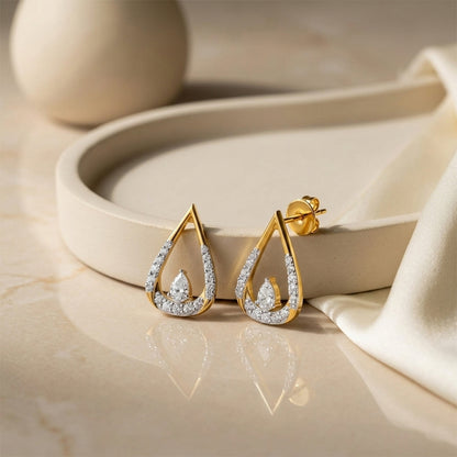 Yellow Gold Teardrop Pear Diamond Stud Earrings