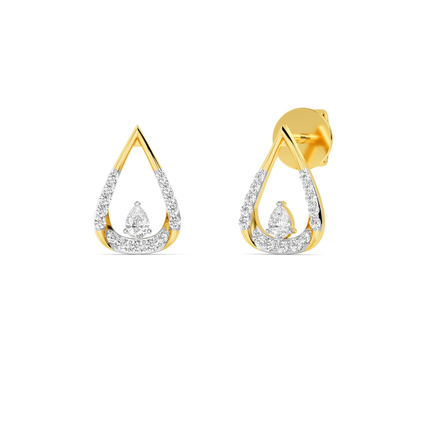 Yellow Gold Teardrop Pear Diamond Stud Earrings