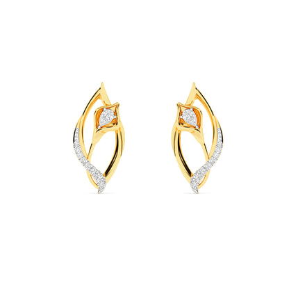 Yellow Gold Leaf Twist Diamond Stud Earrings