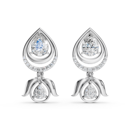 White Gold Pear Diamond Jhumka Drop Earrings