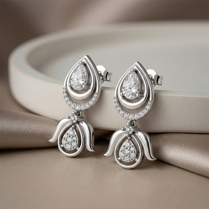 White Gold Pear Diamond Jhumka Drop Earrings