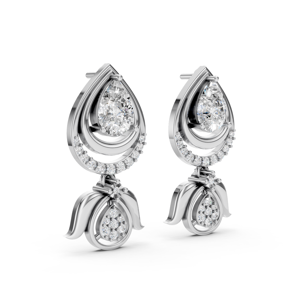 White Gold Pear Diamond Jhumka Drop Earrings