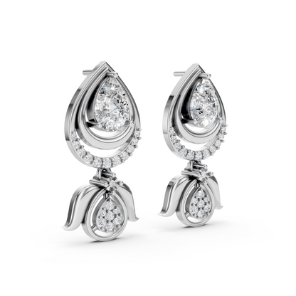 White Gold Pear Diamond Jhumka Drop Earrings