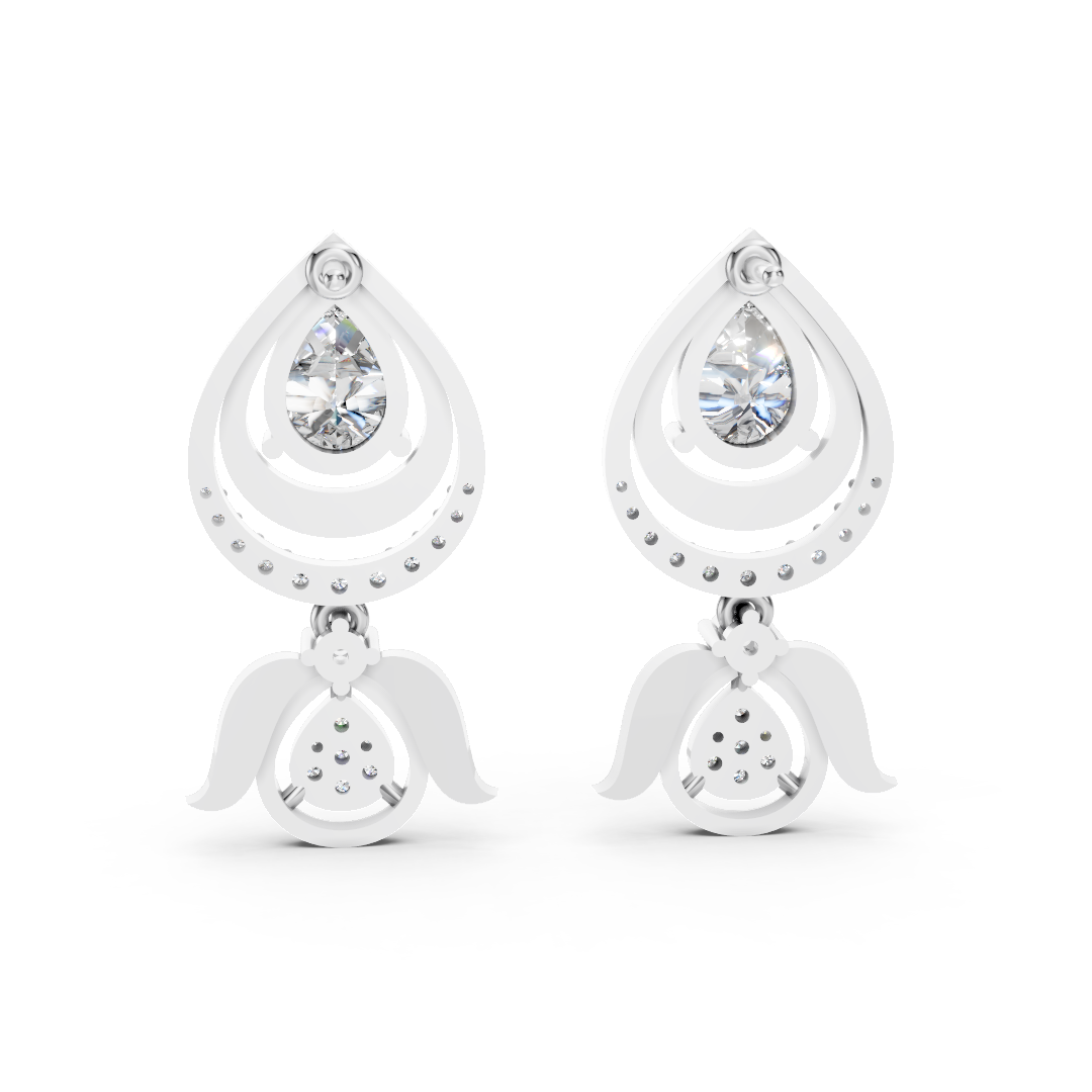White Gold Pear Diamond Jhumka Drop Earrings