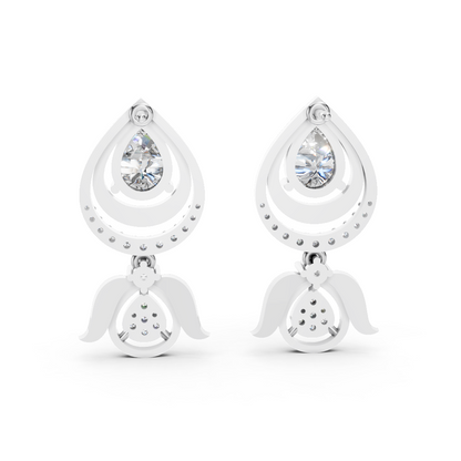 White Gold Pear Diamond Jhumka Drop Earrings