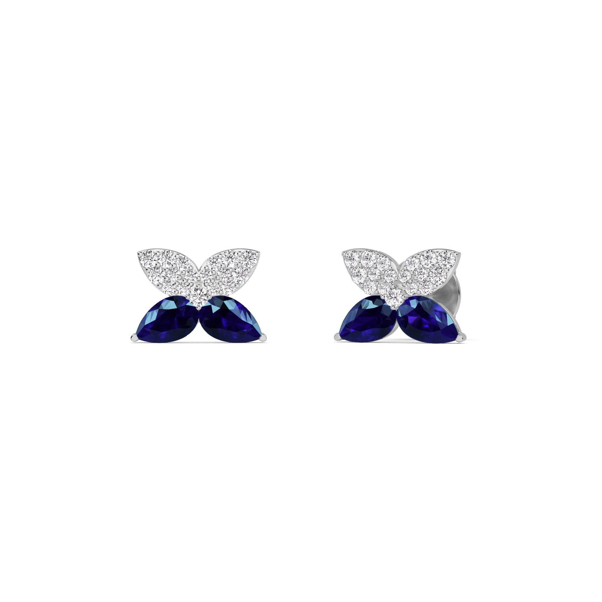 White Gold Sapphire Butterfly Pavé Diamond Earrings