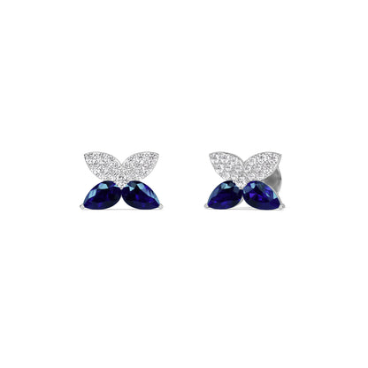 White Gold Sapphire Butterfly Pavé Diamond Earrings