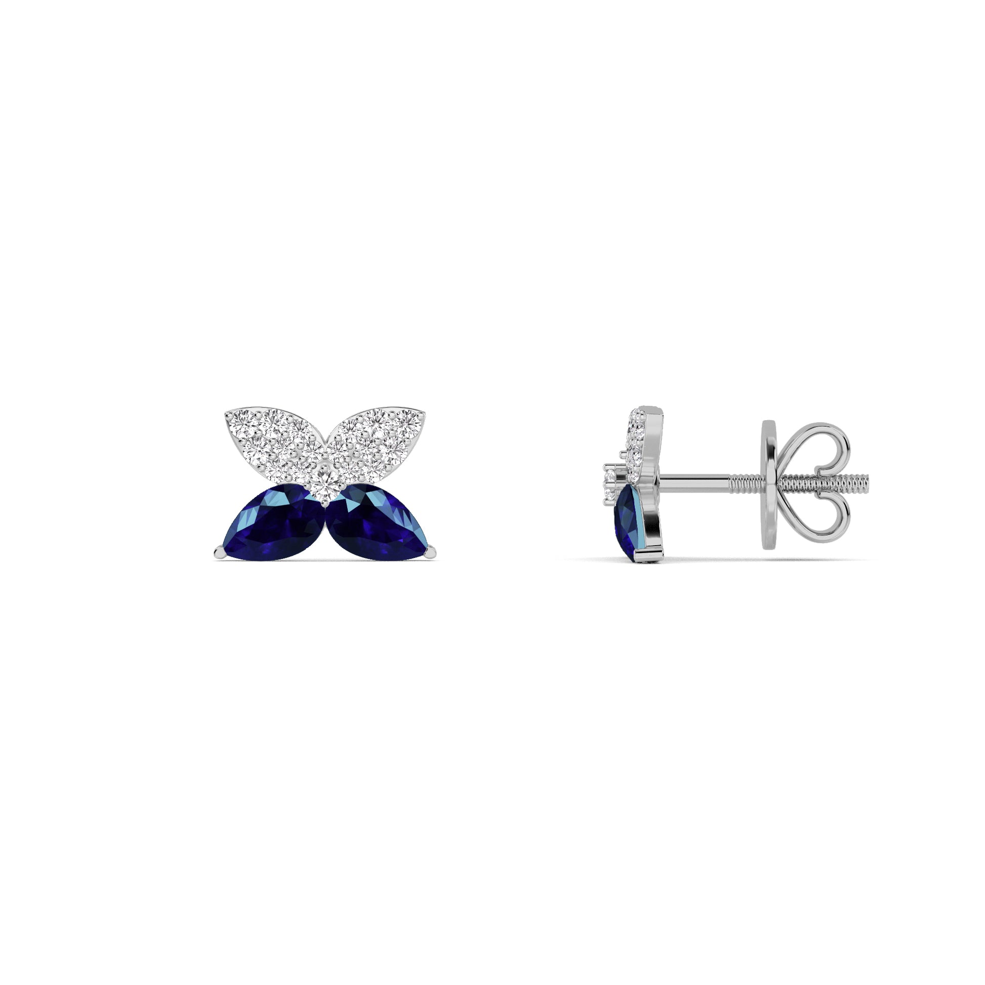 White Gold Sapphire Butterfly Pavé Diamond Earrings