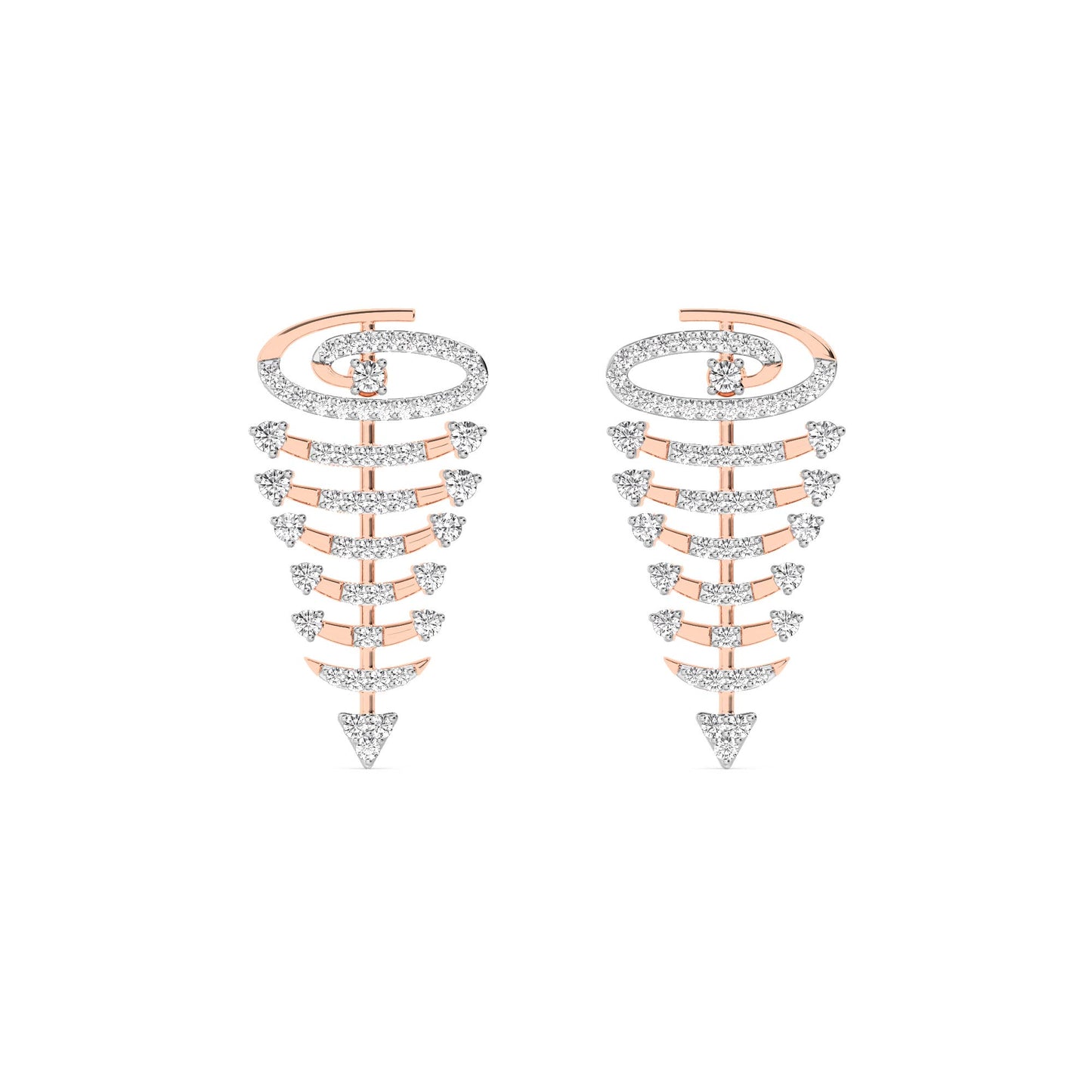 Rose Gold Spiral Diamond Drop Earrings