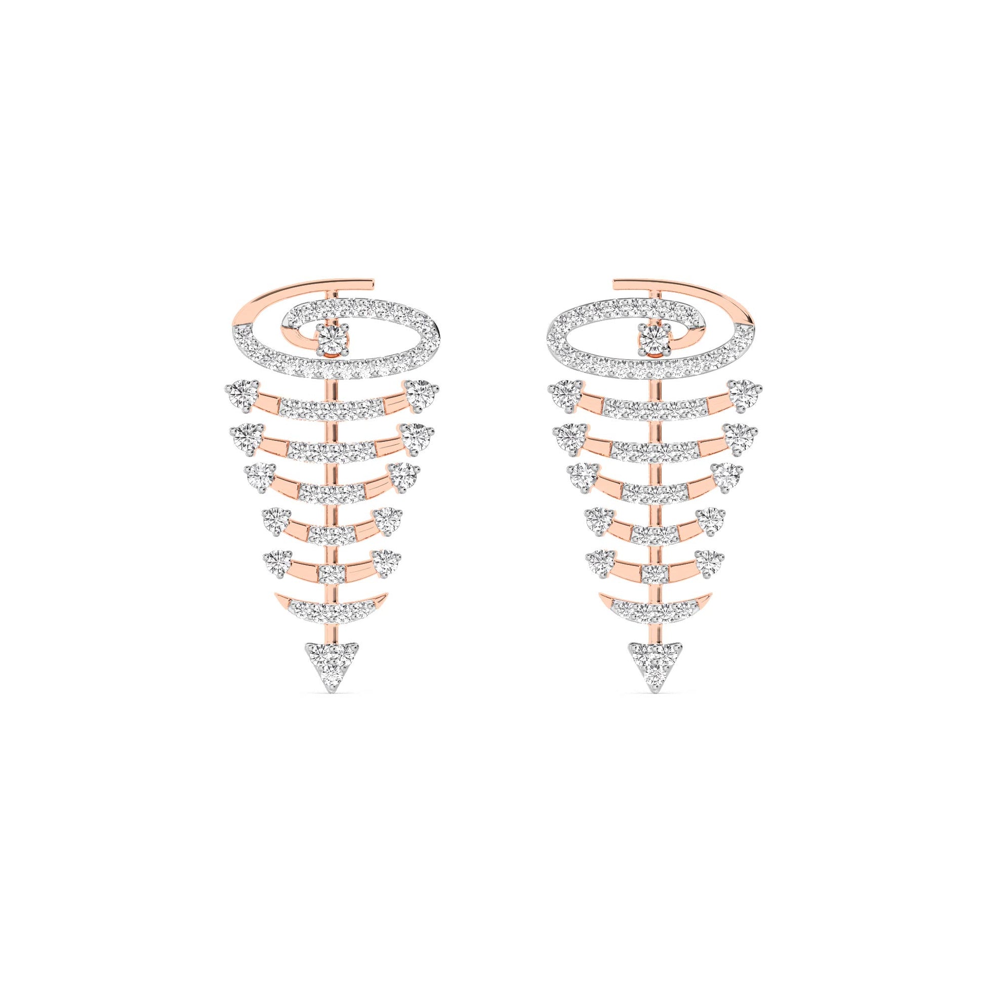 Rose Gold Spiral Diamond Drop Earrings