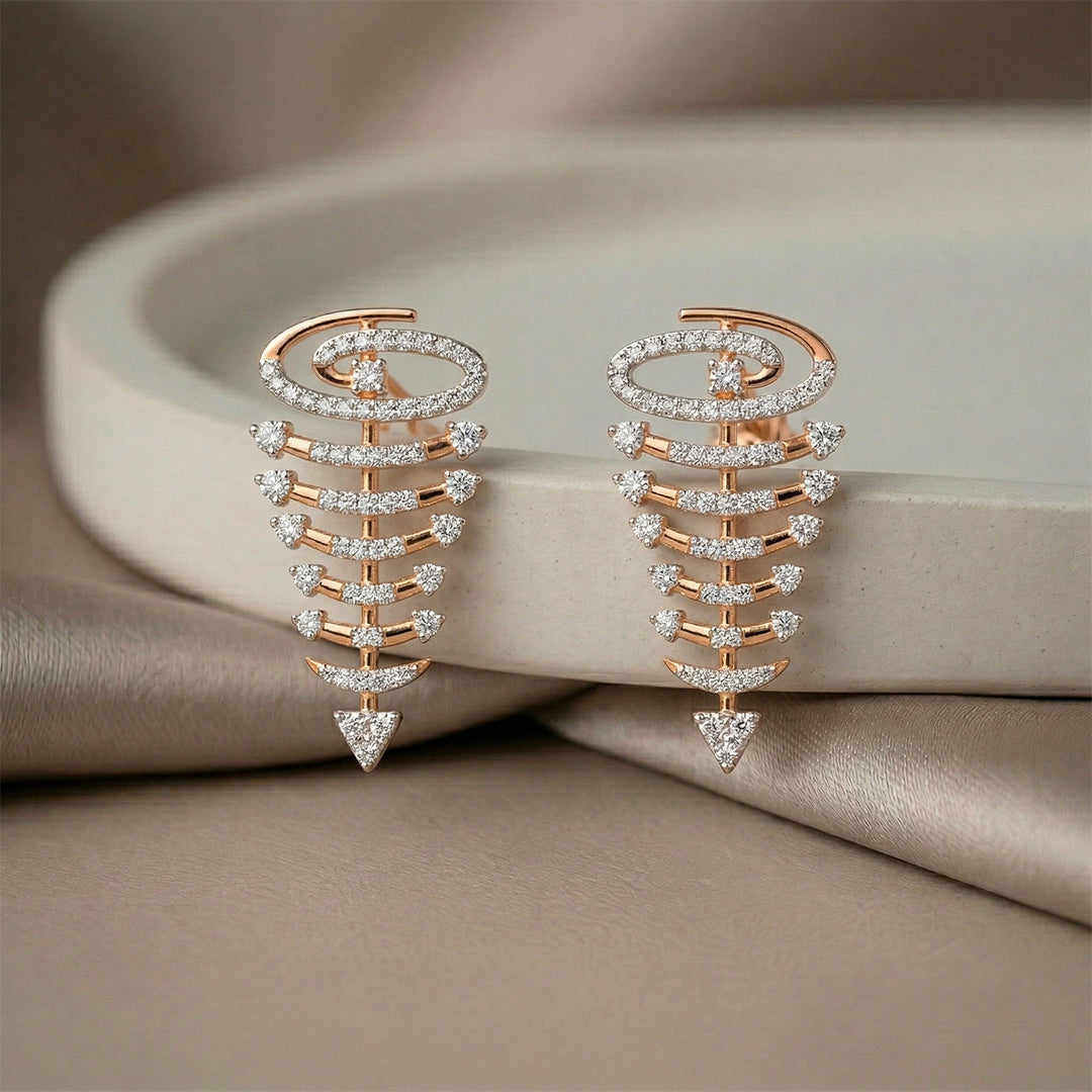 Rose Gold Spiral Diamond Drop Earrings