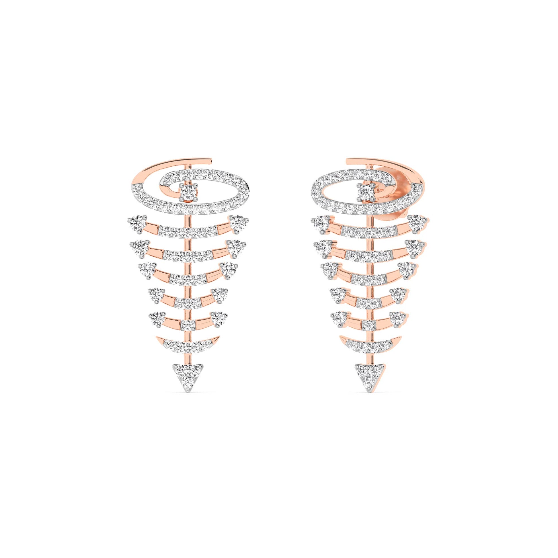 Rose Gold Spiral Diamond Drop Earrings