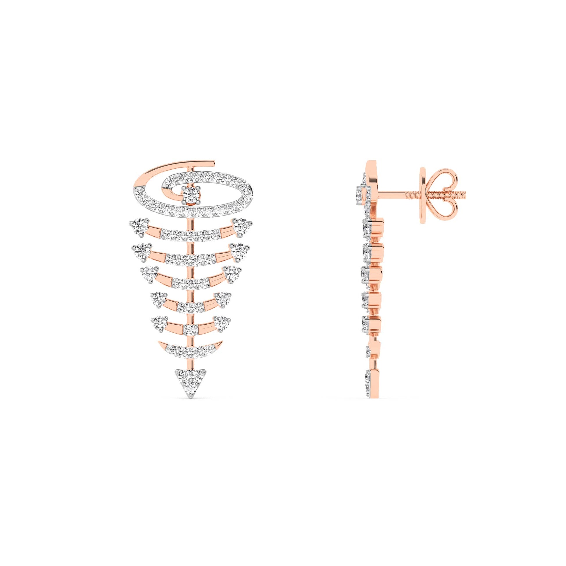 Rose Gold Spiral Diamond Drop Earrings