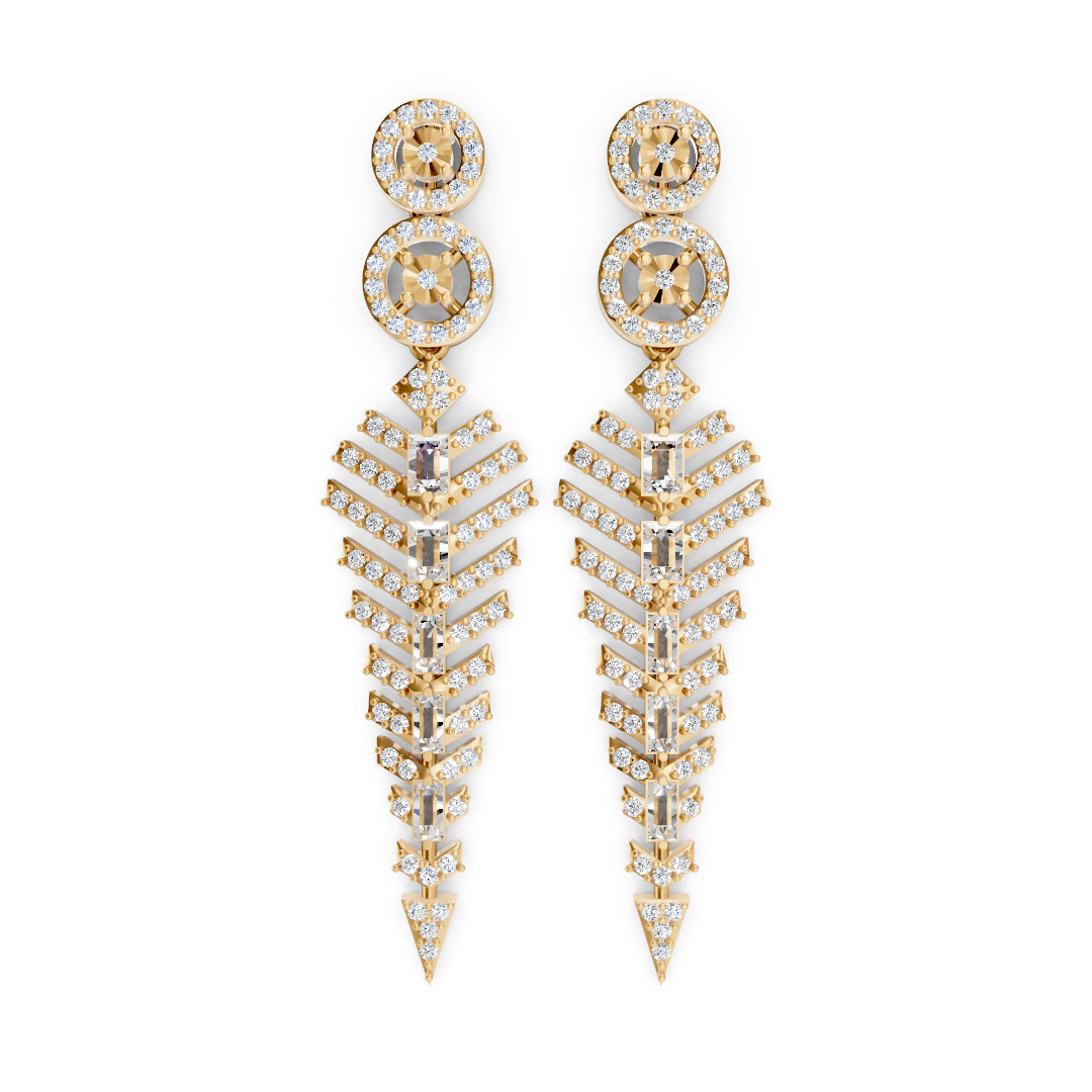 Art Deco Chevron Diamond Chandelier Earrings