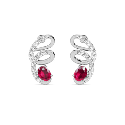 White Gold Ruby Spiral Pavé Diamond Earrings