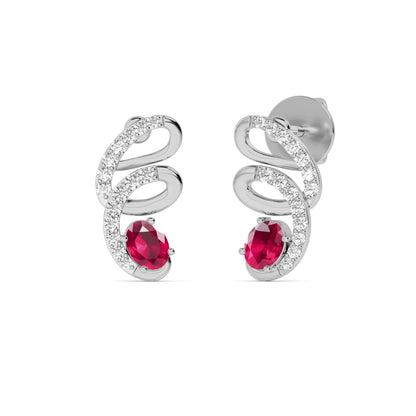 White Gold Ruby Spiral Pavé Diamond Earrings