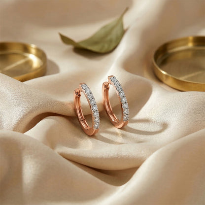 Rose Gold Diamond Huggie Hoop Earrings