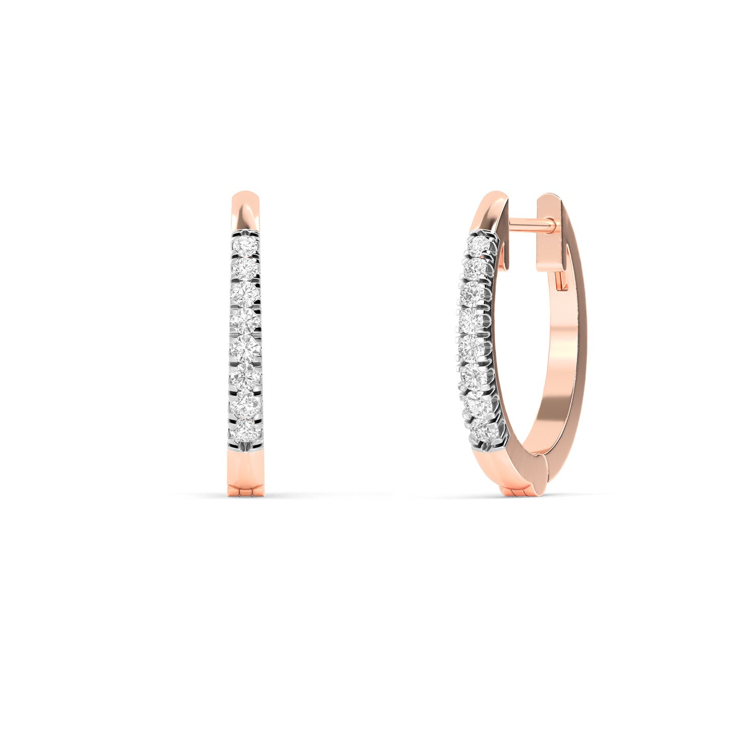 Rose Gold Diamond Huggie Hoop Earrings