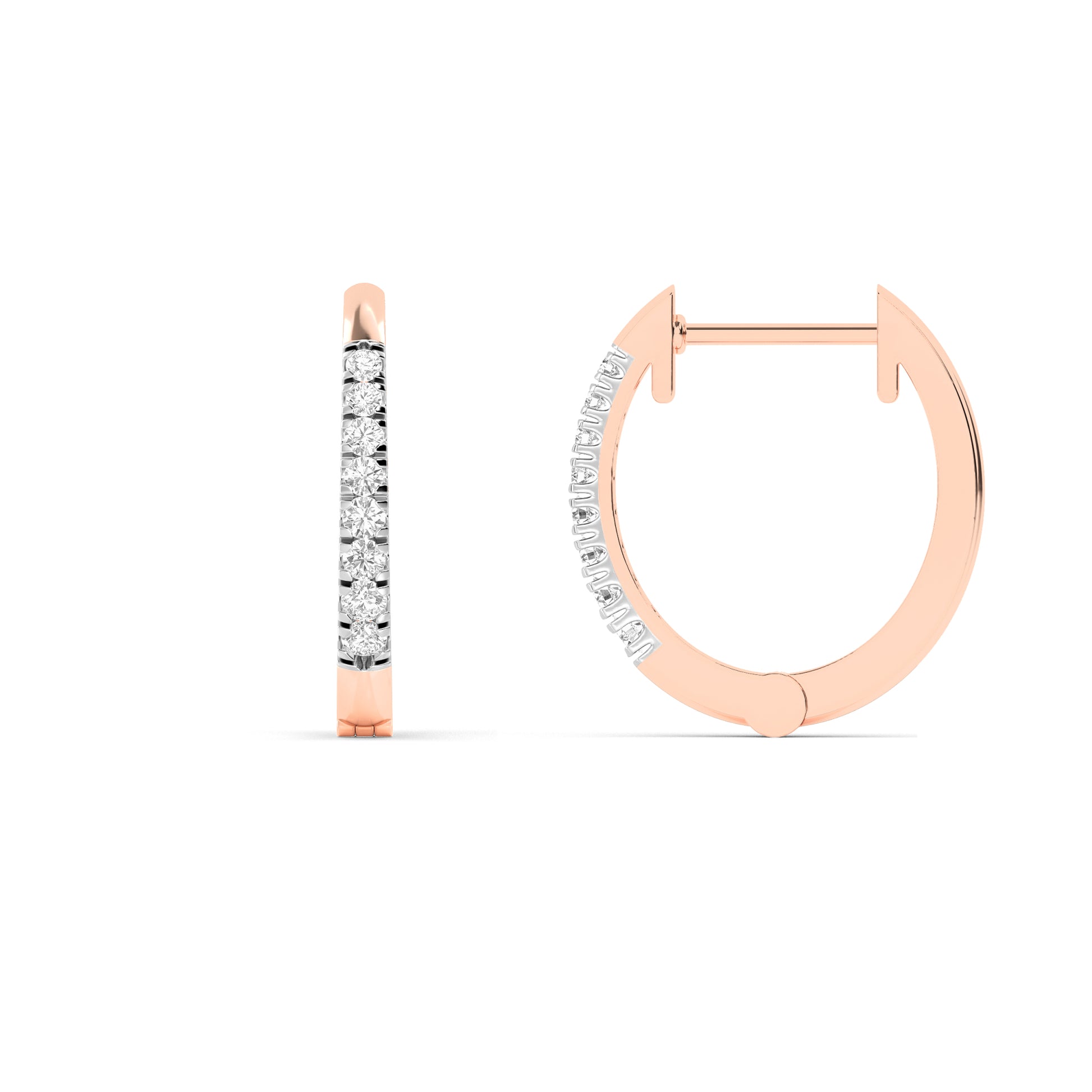 Rose Gold Diamond Huggie Hoop Earrings