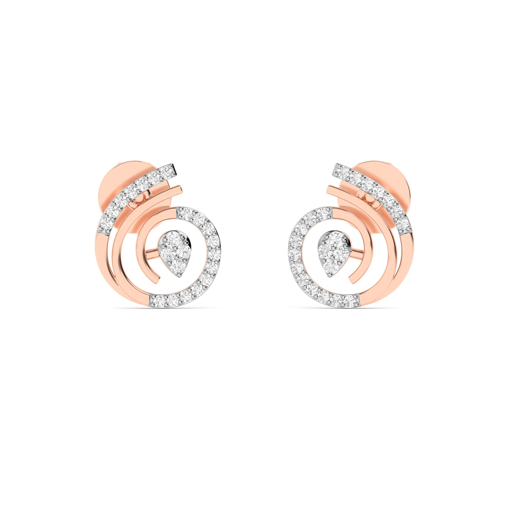 Rose Gold Spiral Diamond Stud Earrings