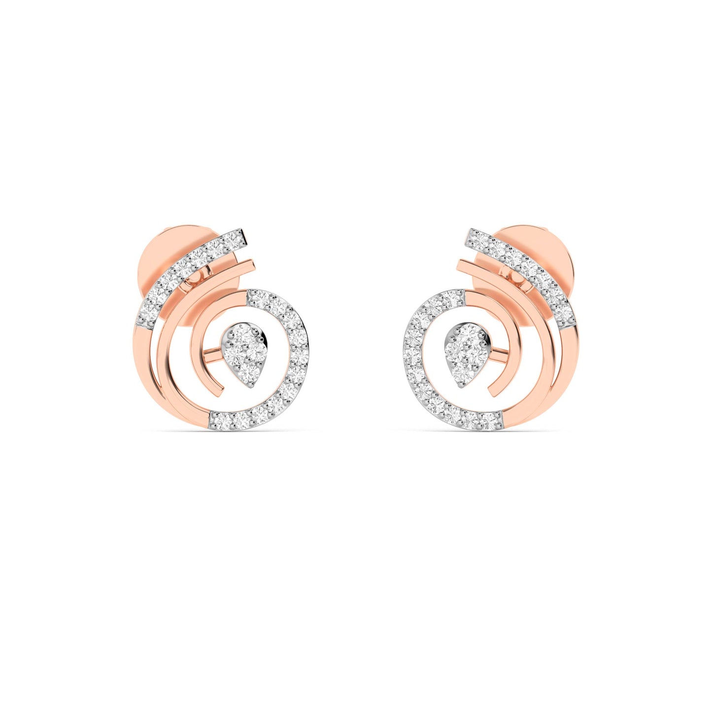 Rose Gold Spiral Diamond Stud Earrings