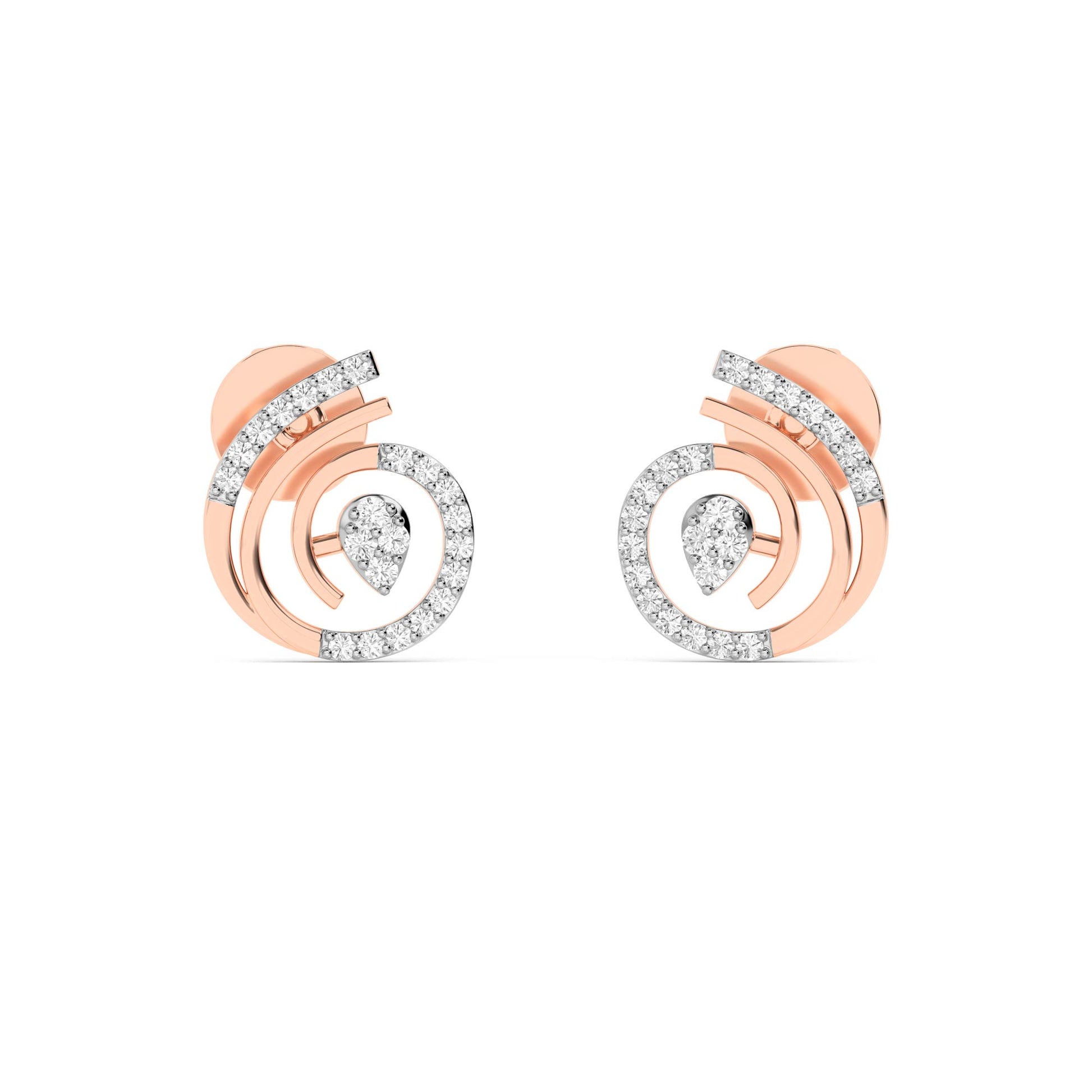 Rose Gold Spiral Diamond Stud Earrings