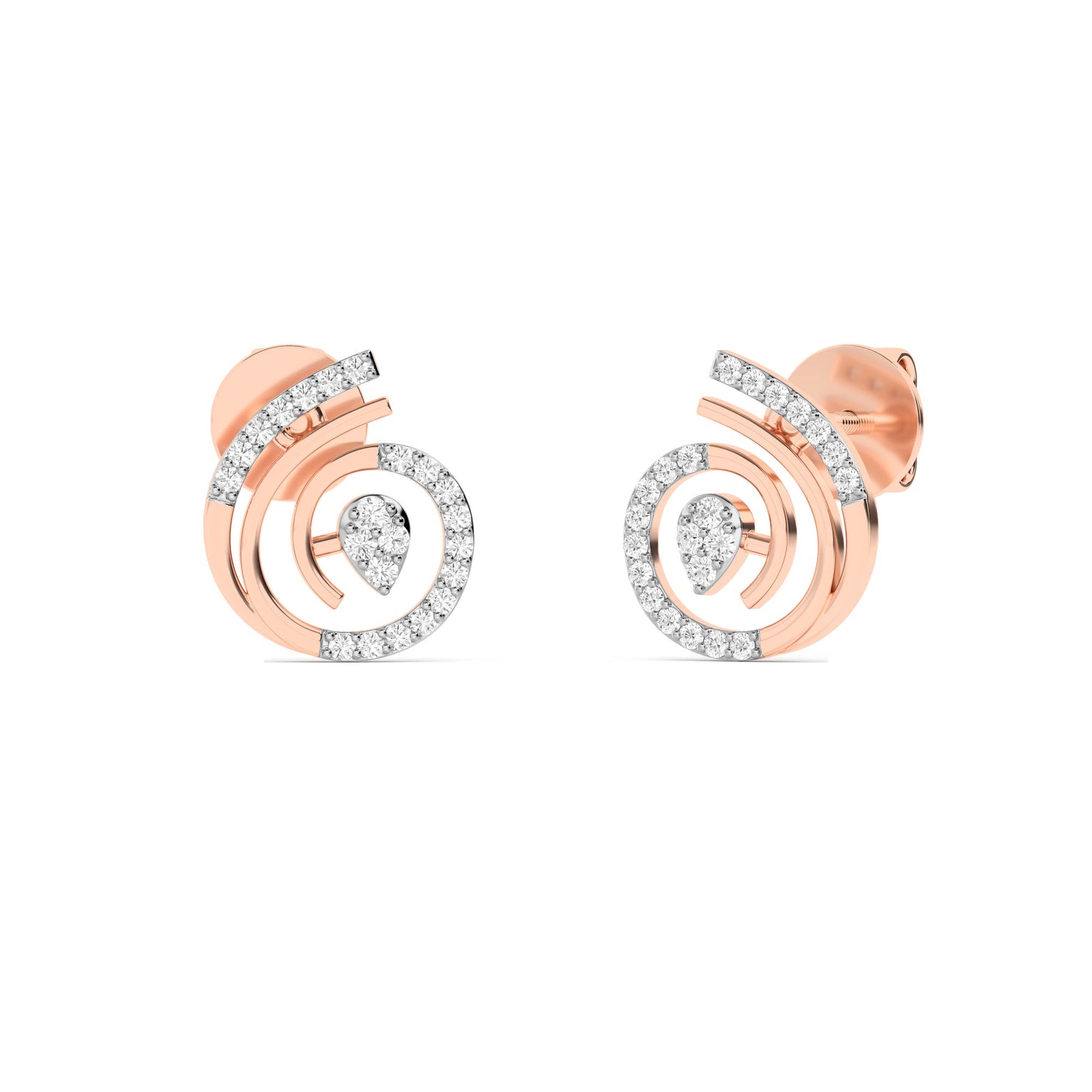 Rose Gold Spiral Diamond Stud Earrings