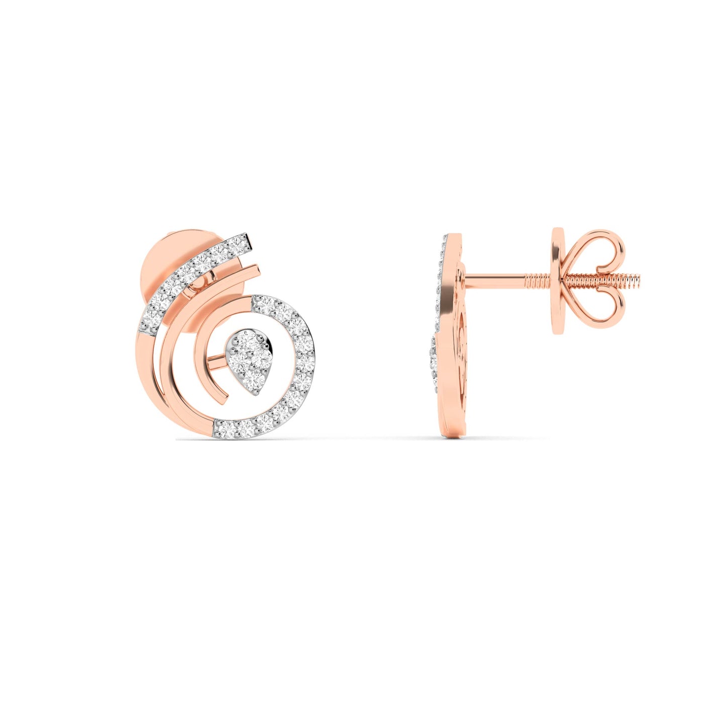 Rose Gold Spiral Diamond Stud Earrings